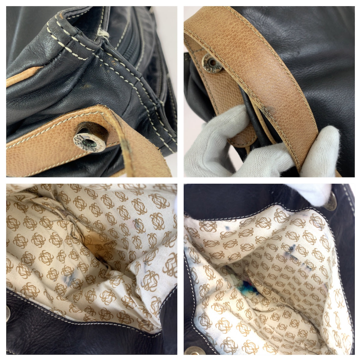 LOEWE ロエベ ヴィンテージ アナグラム ブラック ブラウン シルバー金具 レザー ショルダーバッグ レディース B18