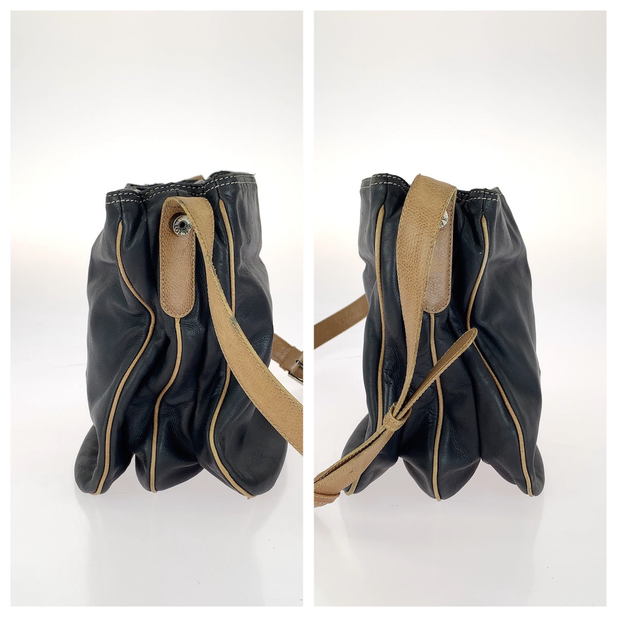 LOEWE ロエベ ヴィンテージ アナグラム ブラック ブラウン シルバー金具 レザー ショルダーバッグ レディース B18