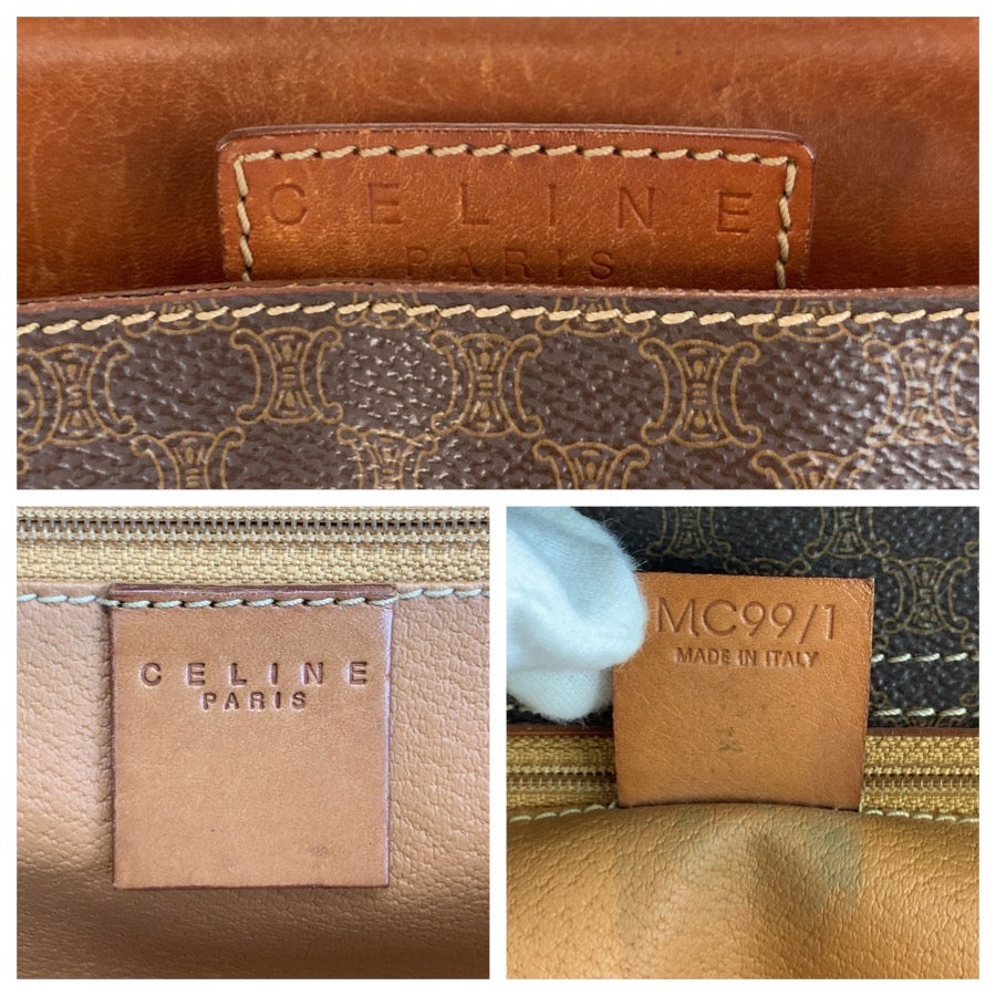 CELINE セリーヌ ヴィンテージ マカダム ブラウン PVC / レザー MC99/1 トートバッグ ハンドバッグ レディース B15