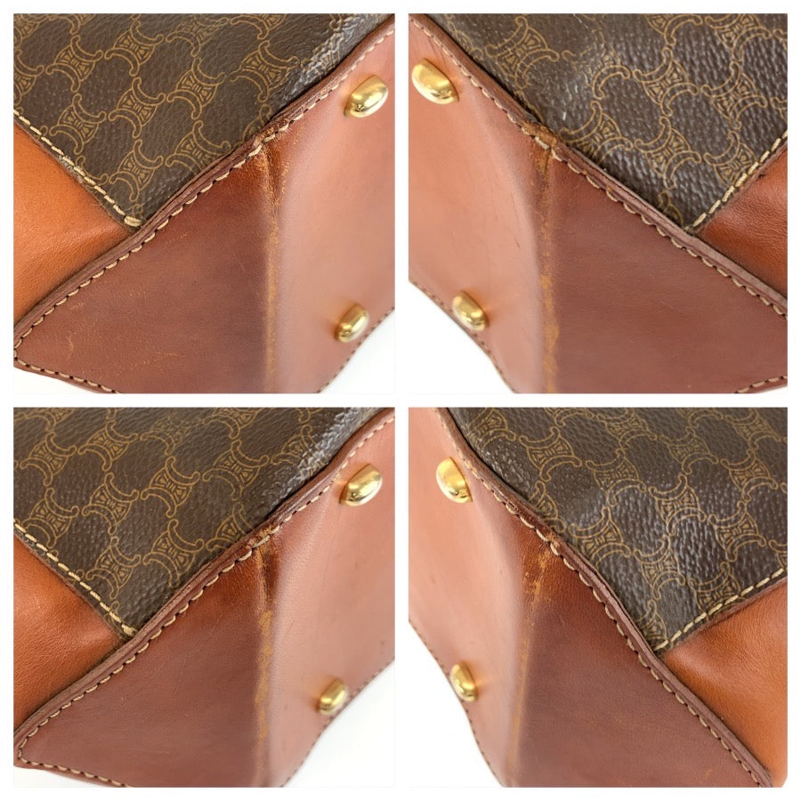 CELINE セリーヌ ヴィンテージ マカダム ブラウン PVC / レザー MC99/1 トートバッグ ハンドバッグ レディース B15