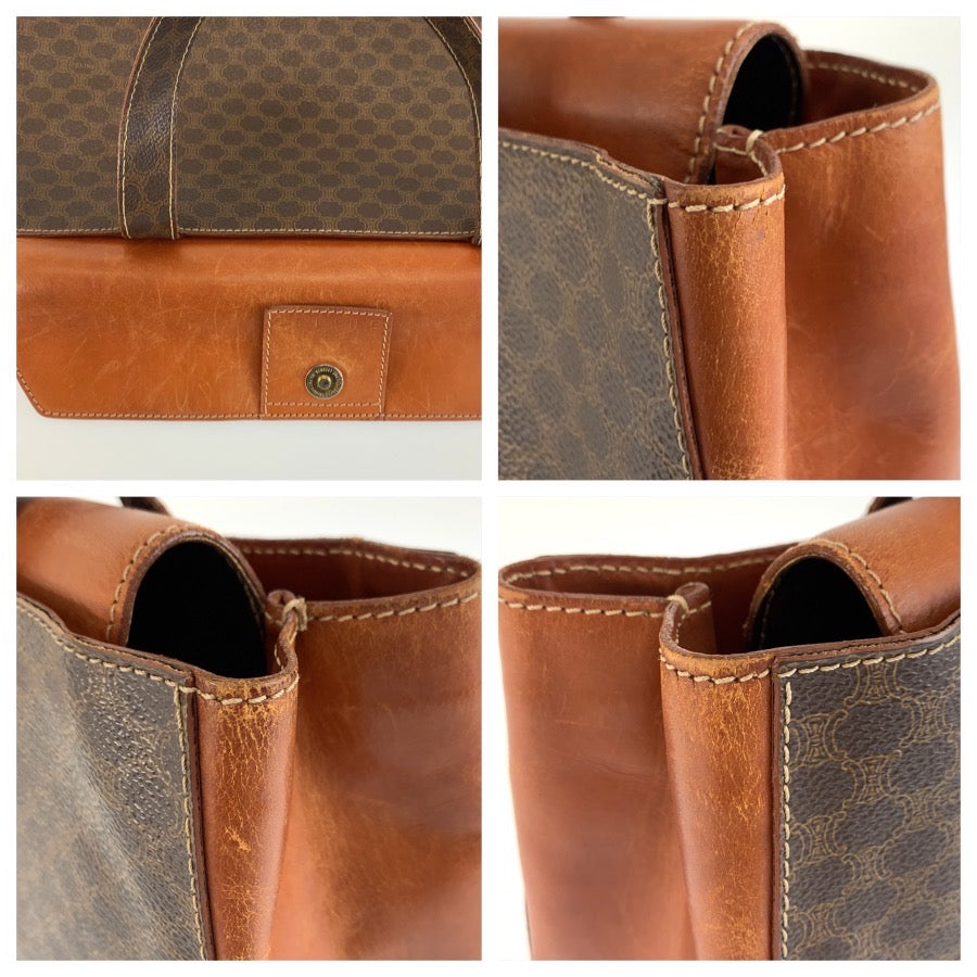 CELINE セリーヌ ヴィンテージ マカダム ブラウン PVC / レザー MC99/1 トートバッグ ハンドバッグ レディース B15