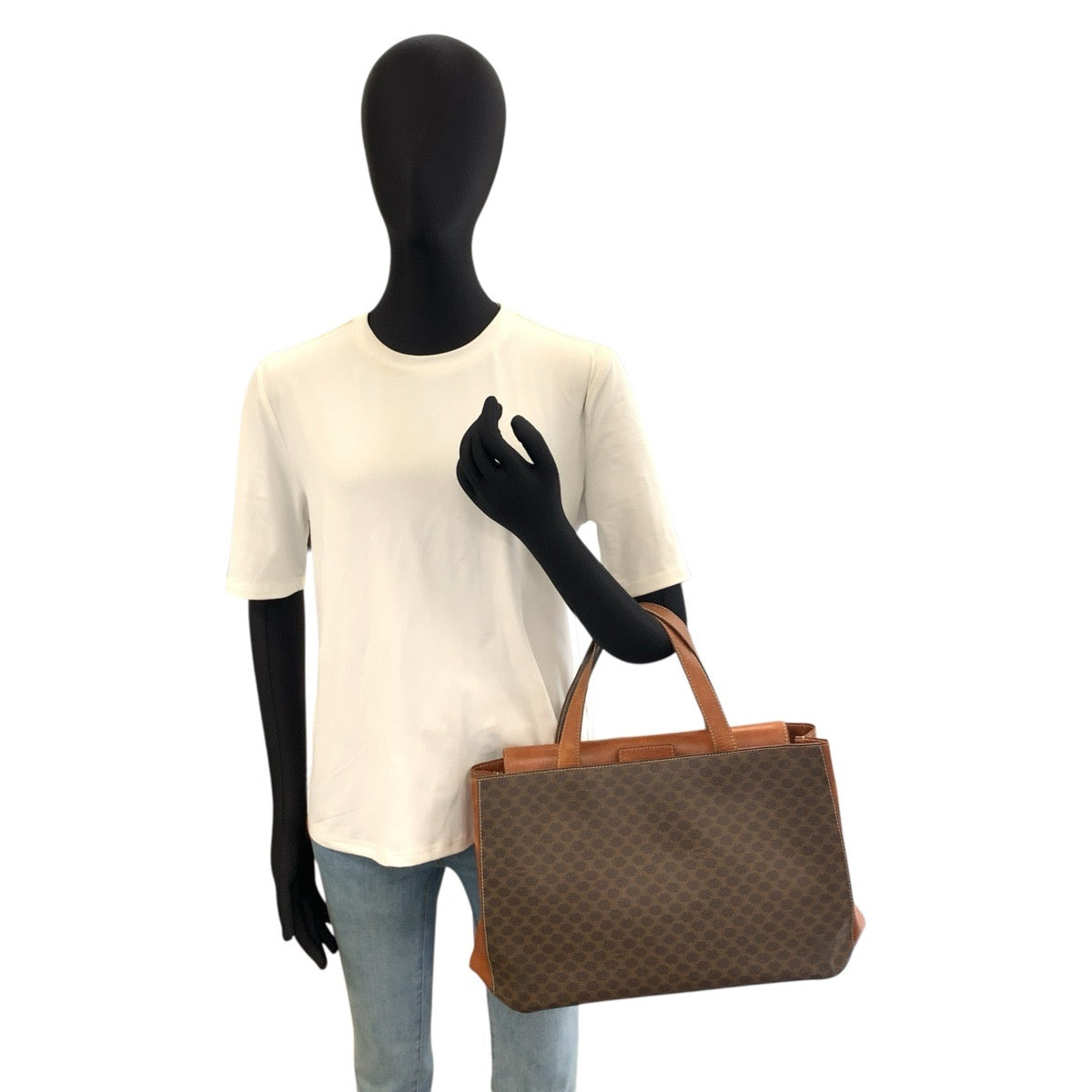 CELINE セリーヌ ヴィンテージ マカダム ブラウン PVC / レザー MC99/1 トートバッグ ハンドバッグ レディース B15