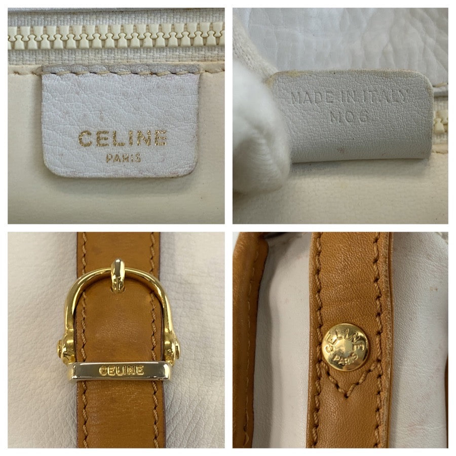 CELINE セリーヌ ヴィンテージ ホワイト ブラウン ゴールド金具 レザー M06 ショルダーバッグ ポシェット レディース B18
