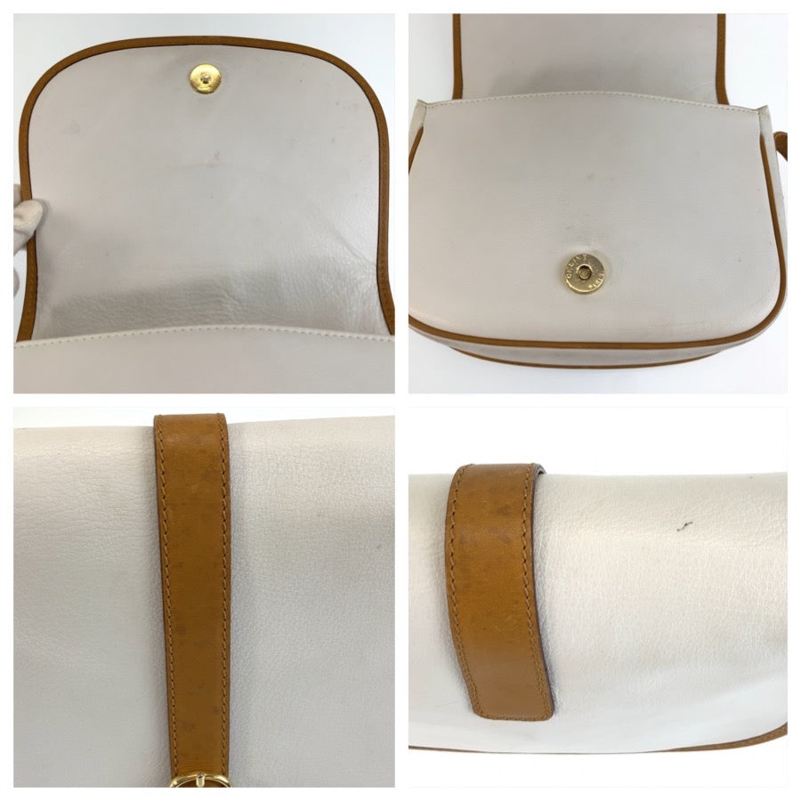 CELINE セリーヌ ヴィンテージ ホワイト ブラウン ゴールド金具 レザー M06 ショルダーバッグ ポシェット レディース B18