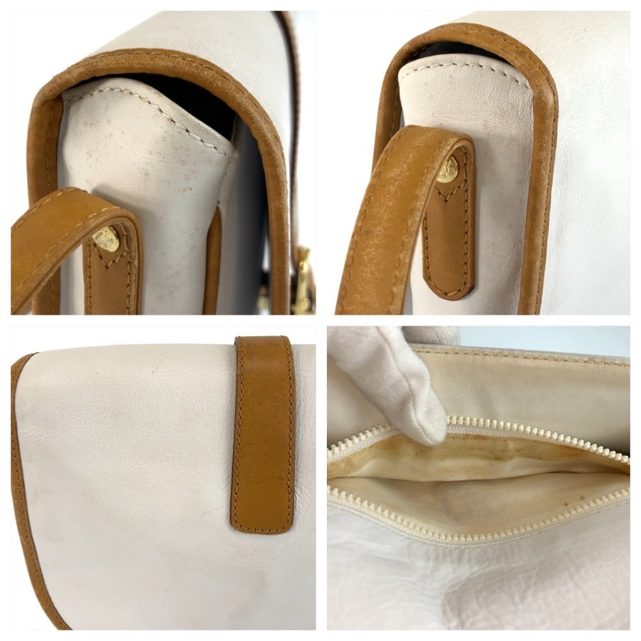 CELINE セリーヌ ヴィンテージ ホワイト ブラウン ゴールド金具 レザー M06 ショルダーバッグ ポシェット レディース B18