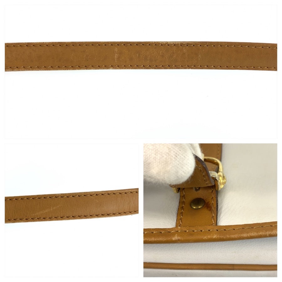 CELINE セリーヌ ヴィンテージ ホワイト ブラウン ゴールド金具 レザー M06 ショルダーバッグ ポシェット レディース B18