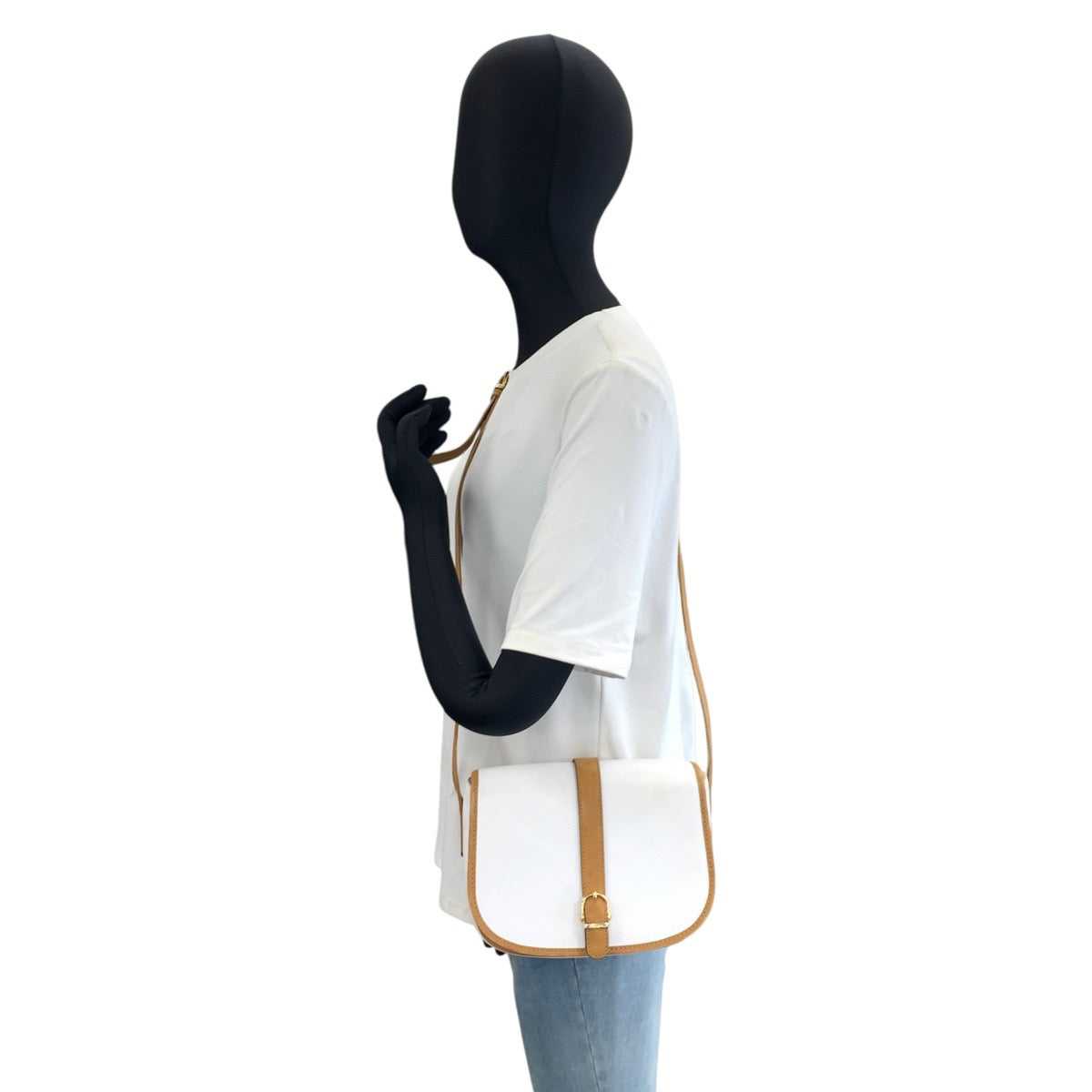 CELINE セリーヌ ヴィンテージ ホワイト ブラウン ゴールド金具 レザー M06 ショルダーバッグ ポシェット レディース B18