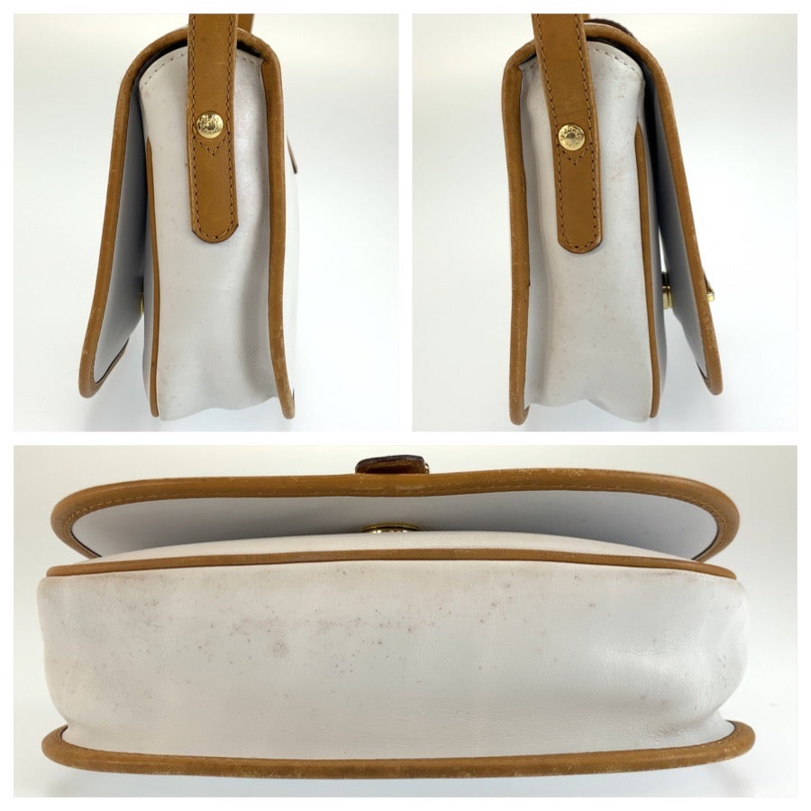 CELINE セリーヌ ヴィンテージ ホワイト ブラウン ゴールド金具 レザー M06 ショルダーバッグ ポシェット レディース B18
