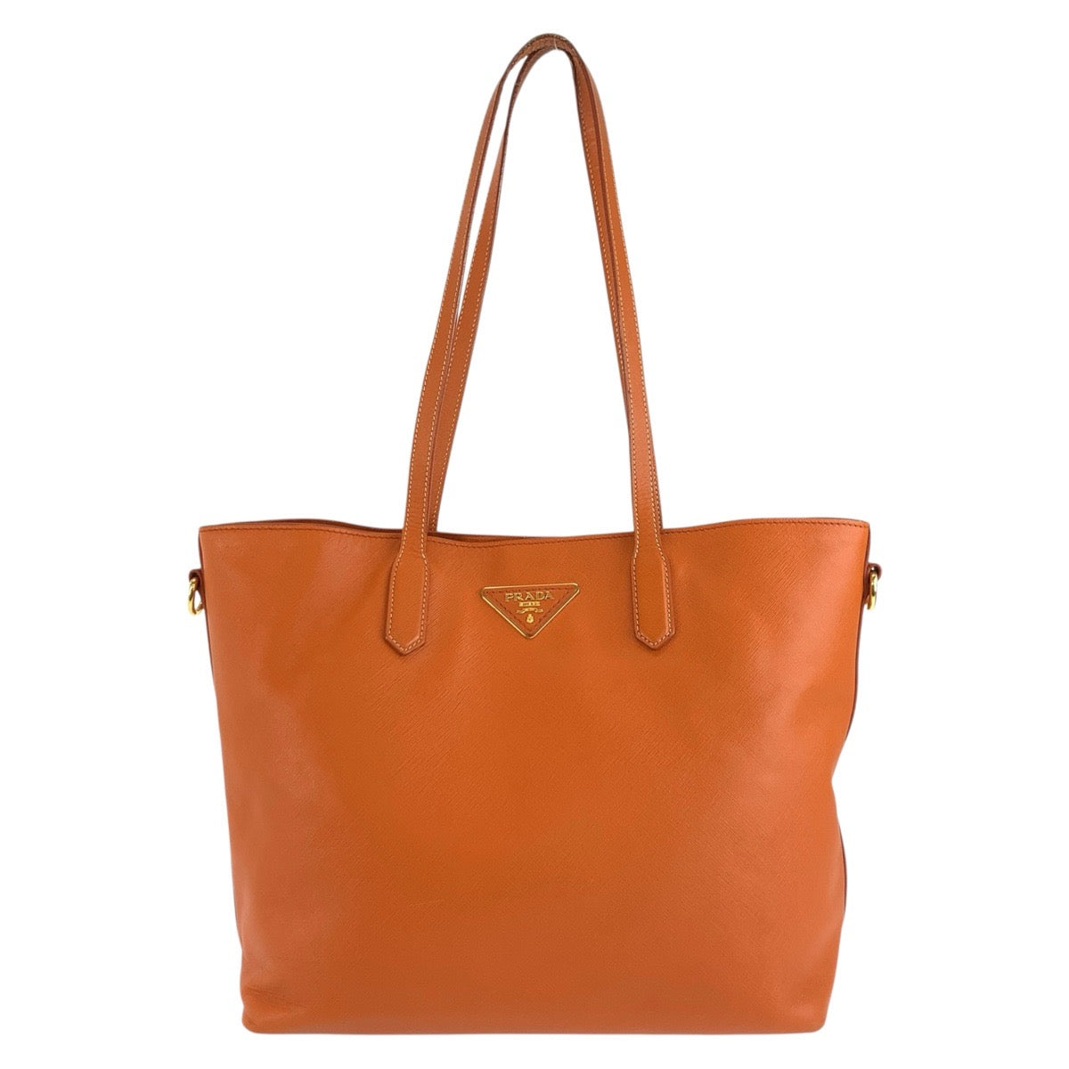 PRADA プラダ サフィアーノ 三角ロゴプレート オレンジ ゴールド金具 レザー トートバッグ ショルダーバッグ レディース AB36