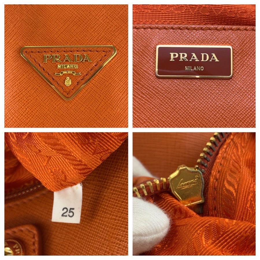 PRADA プラダ サフィアーノ 三角ロゴプレート オレンジ ゴールド金具 レザー トートバッグ ショルダーバッグ レディース AB36