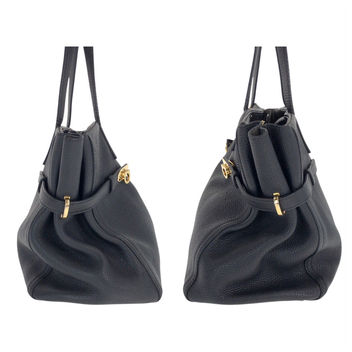 Salvatore Ferragamo サルヴァトーレフェラガモ ネンシア ブラック 黒 ゴールド金具 レザー GU-21F074 トートバッグ ショルダーバッグ レディース ABP23
