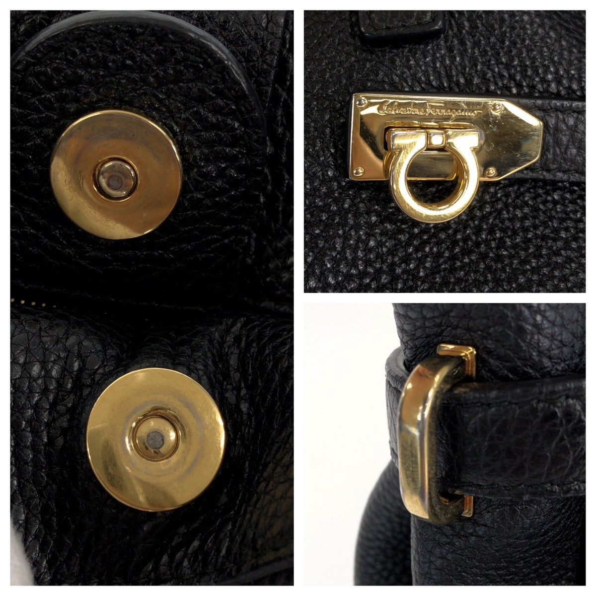 Salvatore Ferragamo サルヴァトーレフェラガモ ネンシア ブラック 黒 ゴールド金具 レザー GU-21F074 トートバッグ ショルダーバッグ レディース ABP23