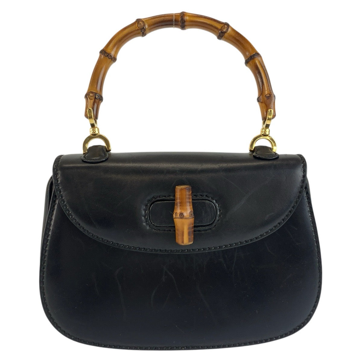 GUCCI グッチ ヴィンテージ バンブー ブラック ゴールド金具 レザー 000 46 0188 ハンドバッグ レディース AB93