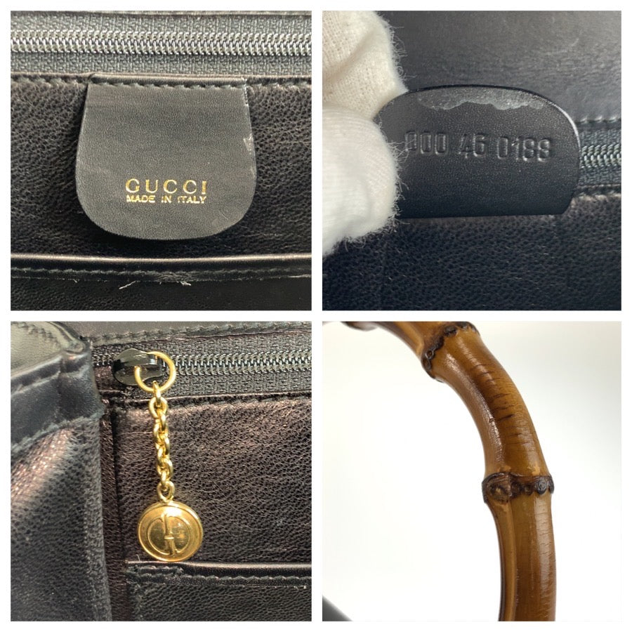 GUCCI グッチ ヴィンテージ バンブー ブラック ゴールド金具 レザー 000 46 0188 ハンドバッグ レディース AB93