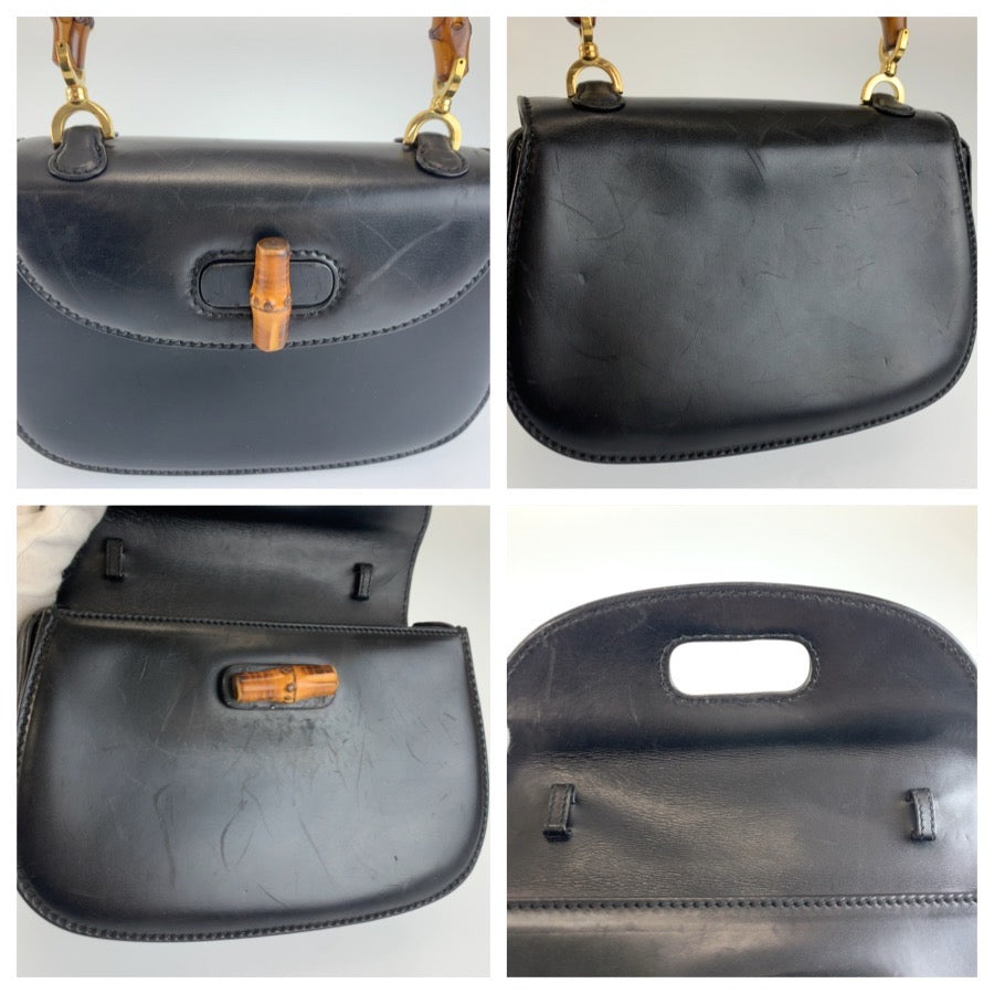GUCCI グッチ ヴィンテージ バンブー ブラック ゴールド金具 レザー 000 46 0188 ハンドバッグ レディース AB93
