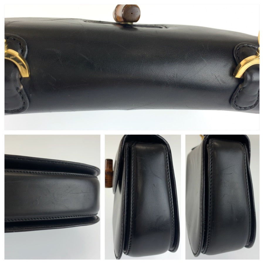 GUCCI グッチ ヴィンテージ バンブー ブラック ゴールド金具 レザー 000 46 0188 ハンドバッグ レディース AB93