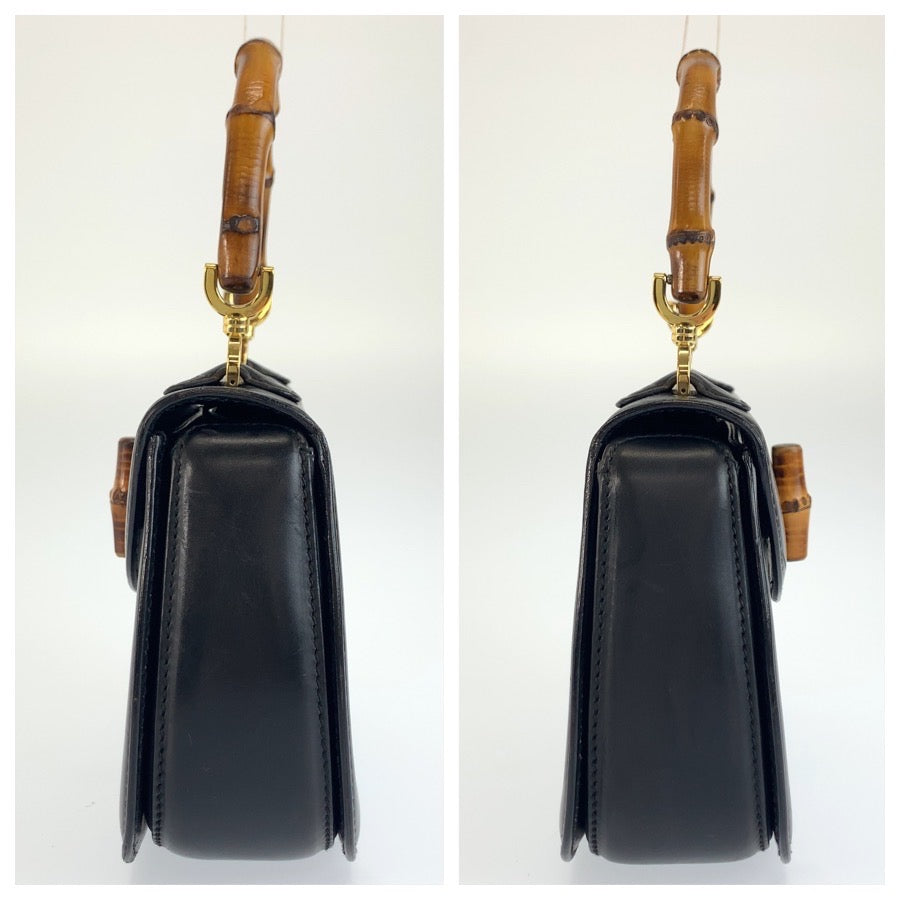 GUCCI グッチ ヴィンテージ バンブー ブラック ゴールド金具 レザー 000 46 0188 ハンドバッグ レディース AB93