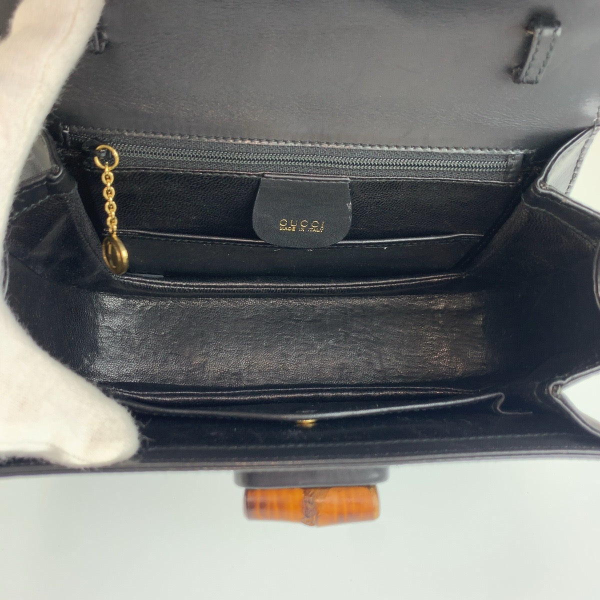 GUCCI グッチ ヴィンテージ バンブー ブラック ゴールド金具 レザー 000 46 0188 ハンドバッグ レディース AB93