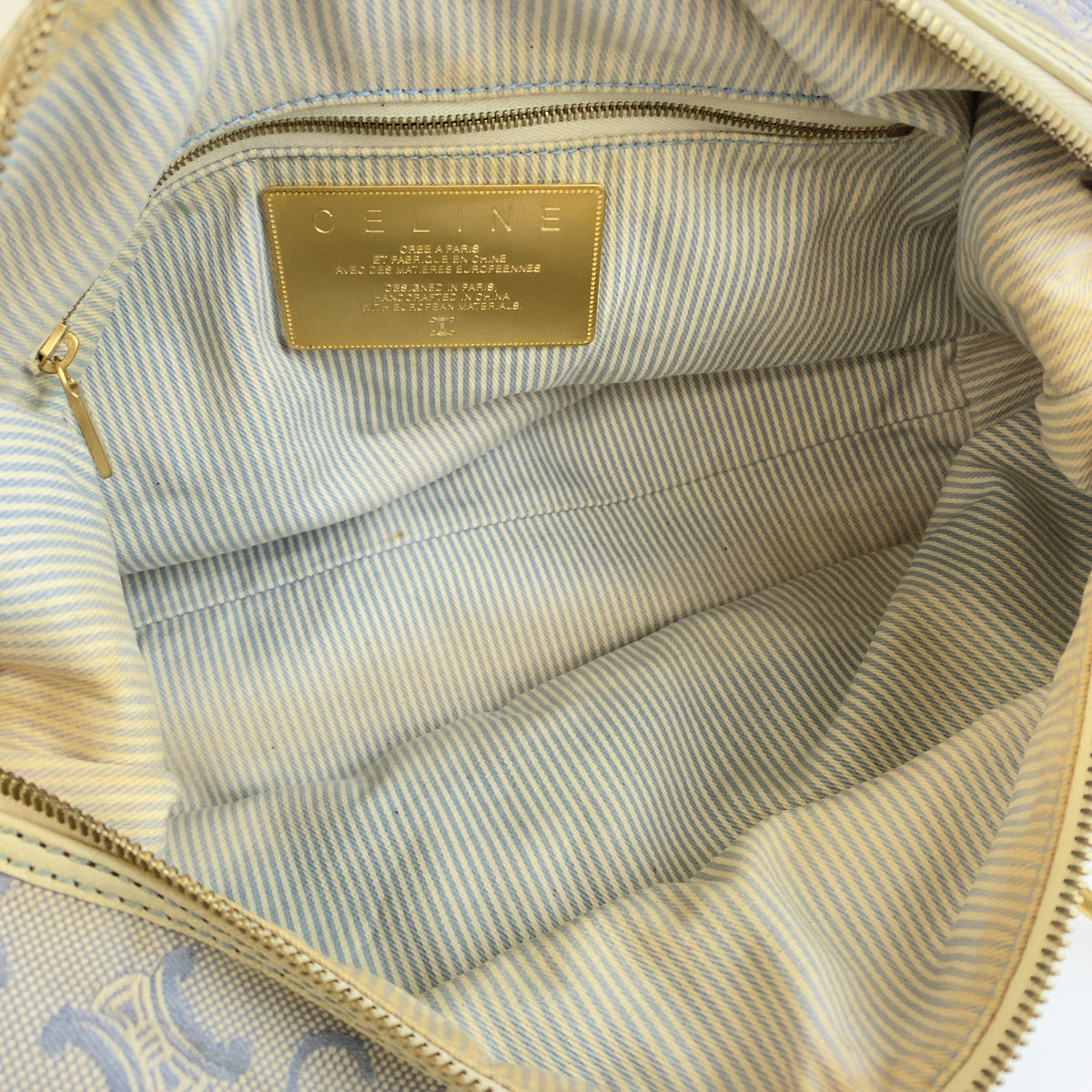 CELINE セリーヌ ヴィンテージ マカダム ブルー オフホワイト キャンバス / レザー ハンドバッグ ショルダーバッグ ボストンバッグ レディース B17