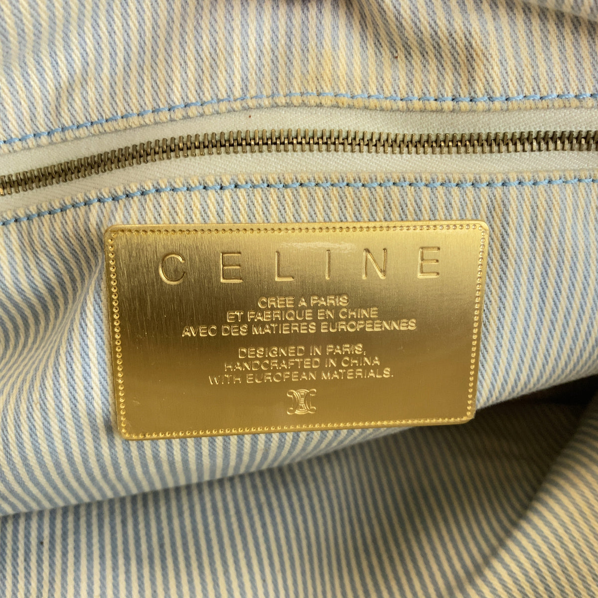 CELINE セリーヌ ヴィンテージ マカダム ブルー オフホワイト キャンバス / レザー ハンドバッグ ショルダーバッグ ボストンバッグ レディース B17