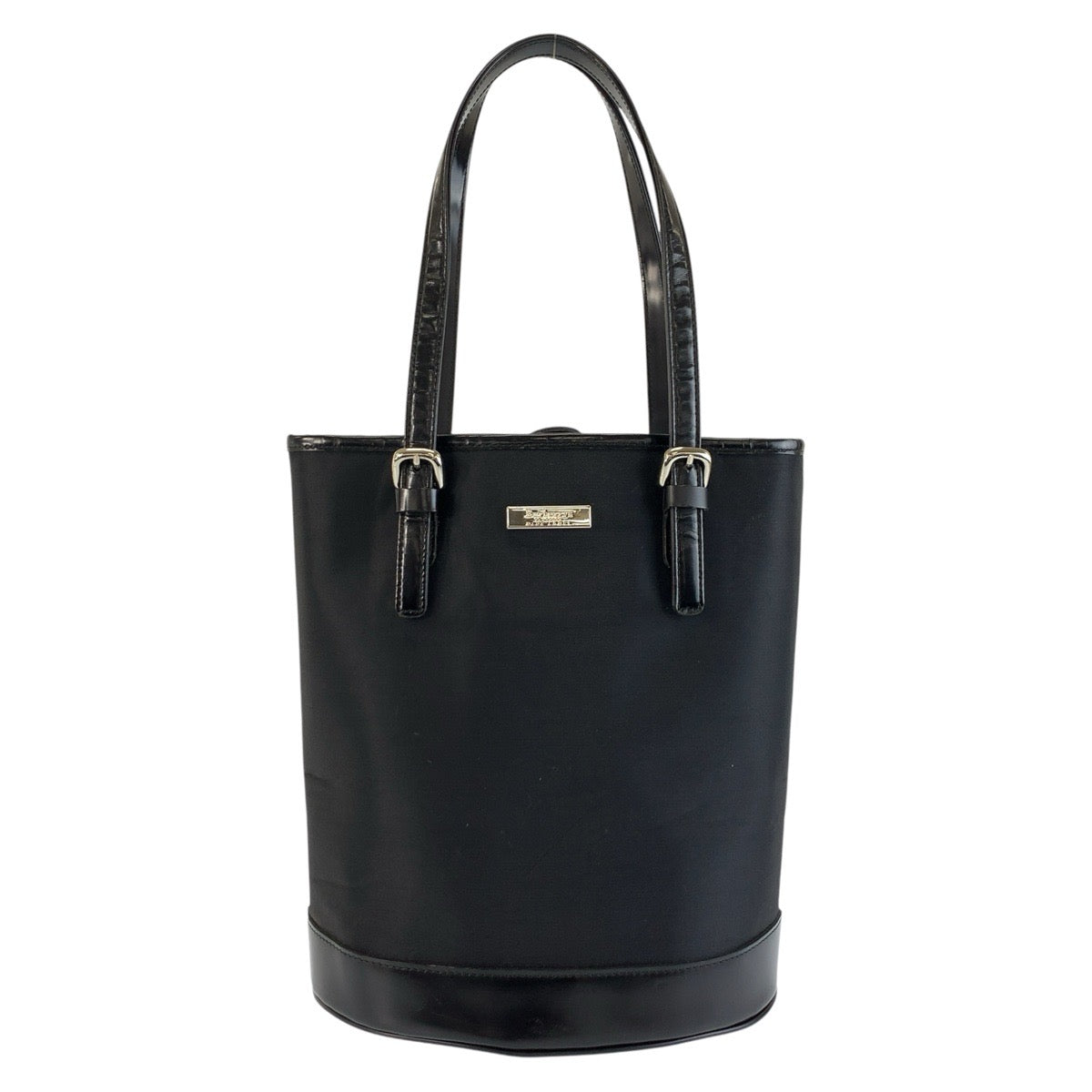 BURBERRY BLUE LABEL バーバリーブルーレーベル チェック柄 ブラック 黒 シルバー金具 ナイロン / レザー トートバッグ ショルダーバッグ レディース B23