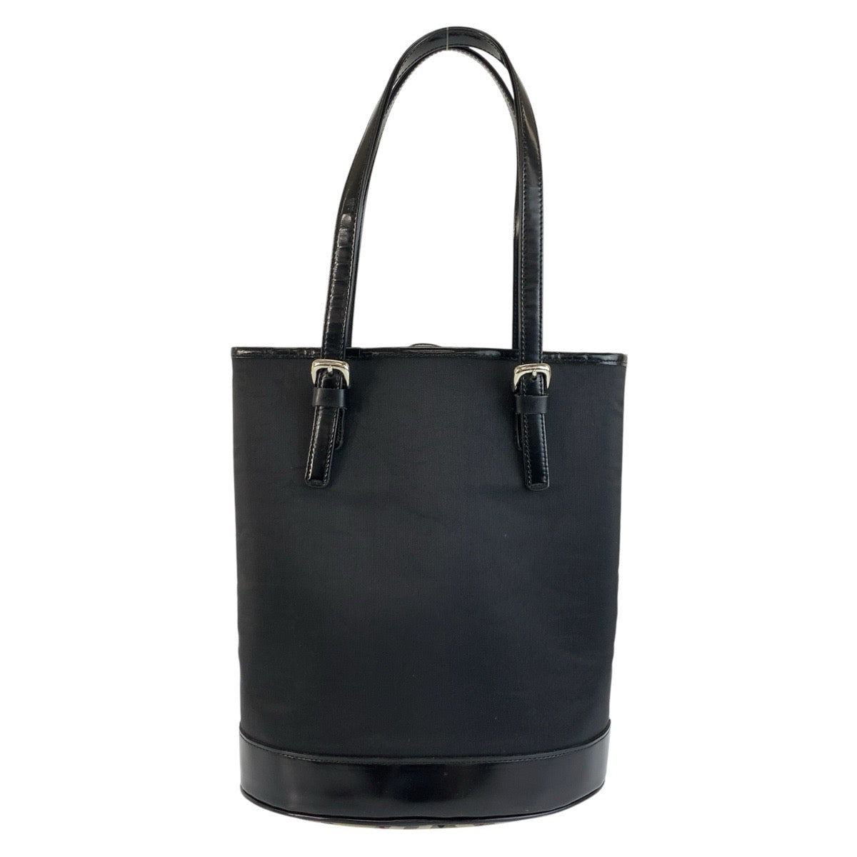 BURBERRY BLUE LABEL バーバリーブルーレーベル チェック柄 ブラック 黒 シルバー金具 ナイロン / レザー トートバッグ ショルダーバッグ レディース B23