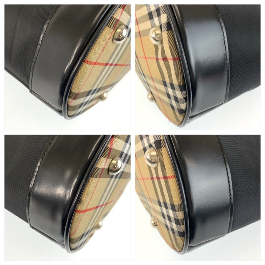 BURBERRY BLUE LABEL バーバリーブルーレーベル チェック柄 ブラック 黒 シルバー金具 ナイロン / レザー トートバッグ ショルダーバッグ レディース B23