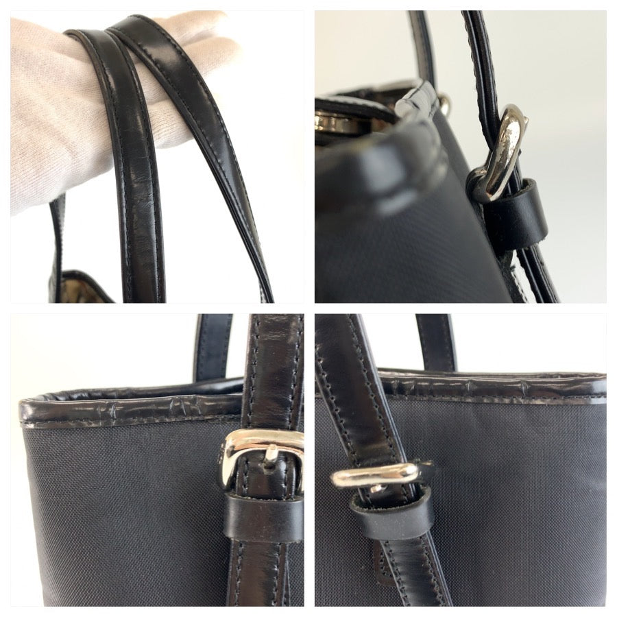 BURBERRY BLUE LABEL バーバリーブルーレーベル チェック柄 ブラック 黒 シルバー金具 ナイロン / レザー トートバッグ ショルダーバッグ レディース B23
