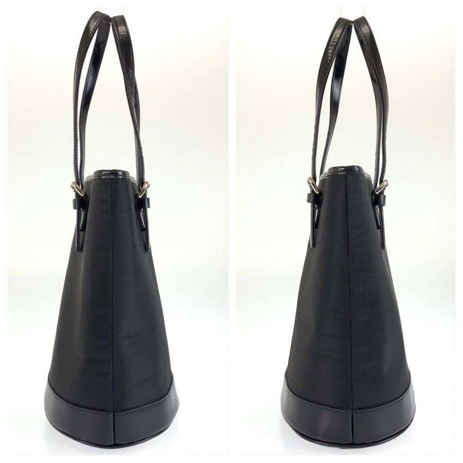 BURBERRY BLUE LABEL バーバリーブルーレーベル チェック柄 ブラック 黒 シルバー金具 ナイロン / レザー トートバッグ ショルダーバッグ レディース B23