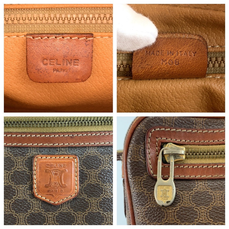 CELINE セリーヌ ヴィンテージ マカダム ブラウン ゴールド金具 PVC M08 クラッチバッグ セカンドバッグ メンズ B13
