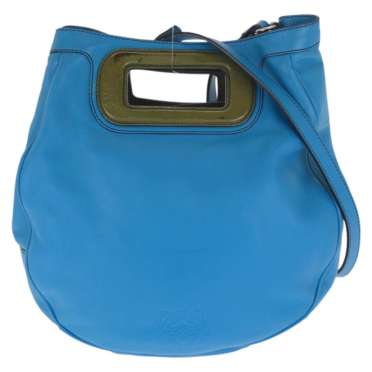 LOEWE ロエベ アナグラム ２way ブルー シルバー金具 レザー ショルダーバッグ ハンドバッグ レディース AB33
