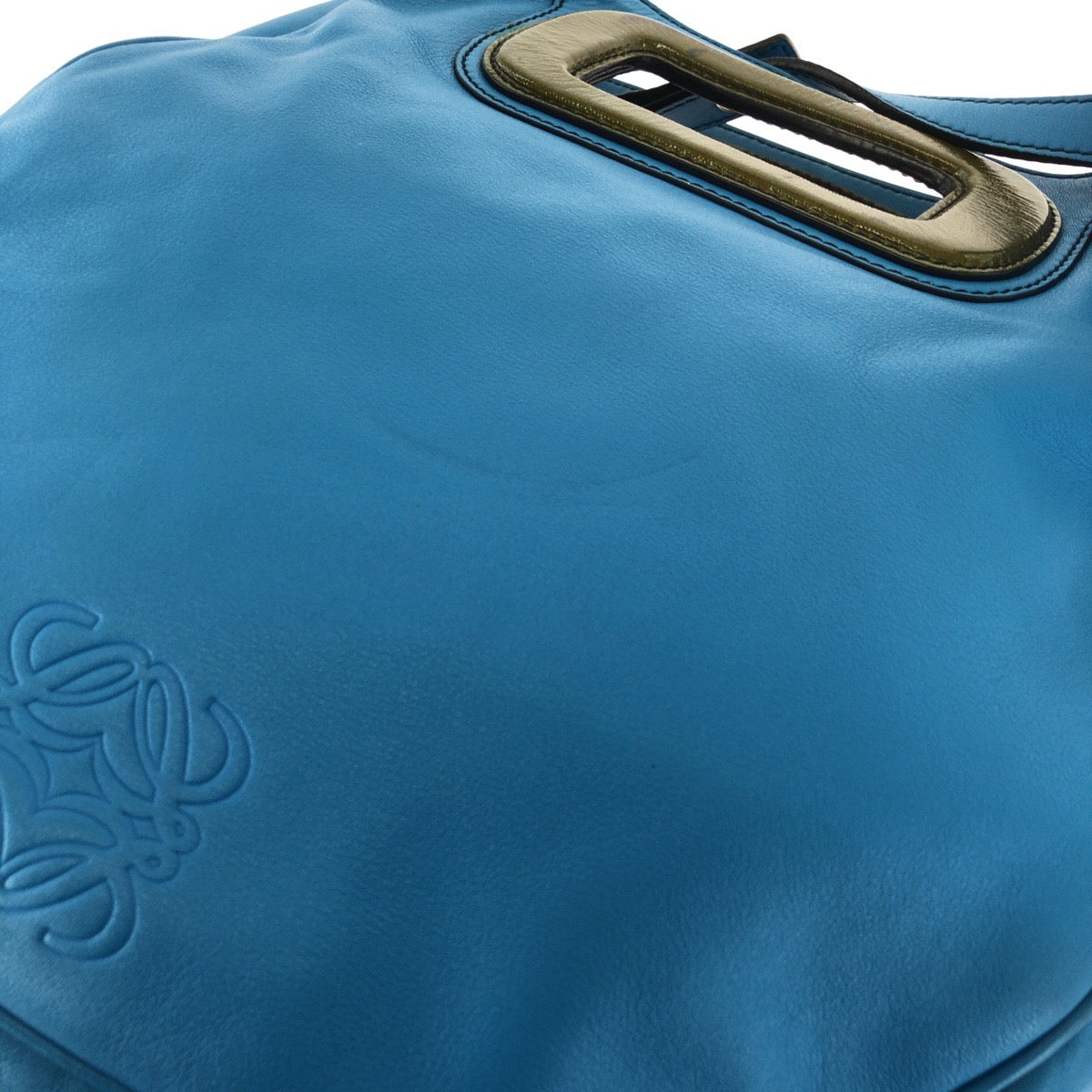 LOEWE ロエベ アナグラム ２way ブルー シルバー金具 レザー ショルダーバッグ ハンドバッグ レディース AB33