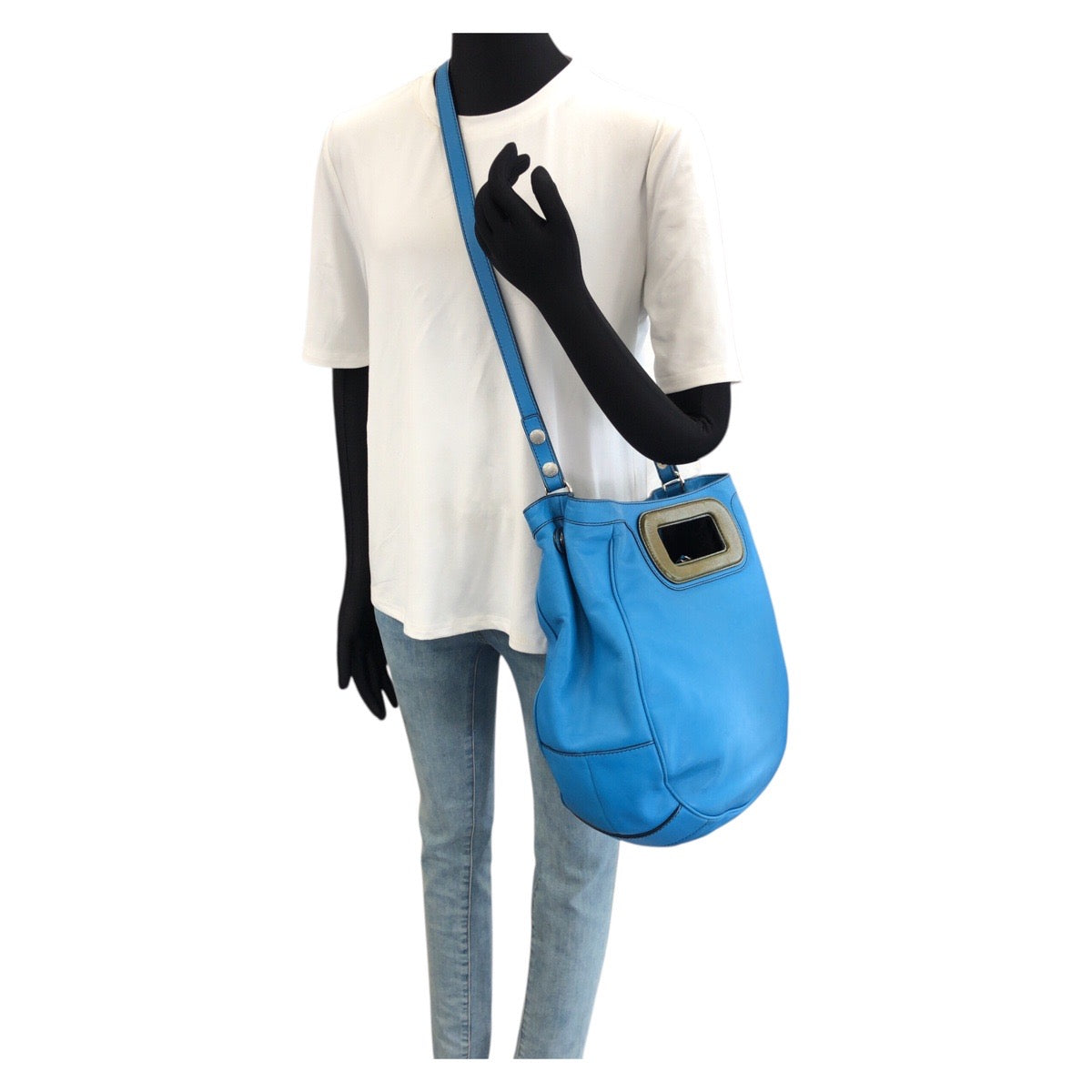 LOEWE ロエベ アナグラム ２way ブルー シルバー金具 レザー ショルダーバッグ ハンドバッグ レディース AB33