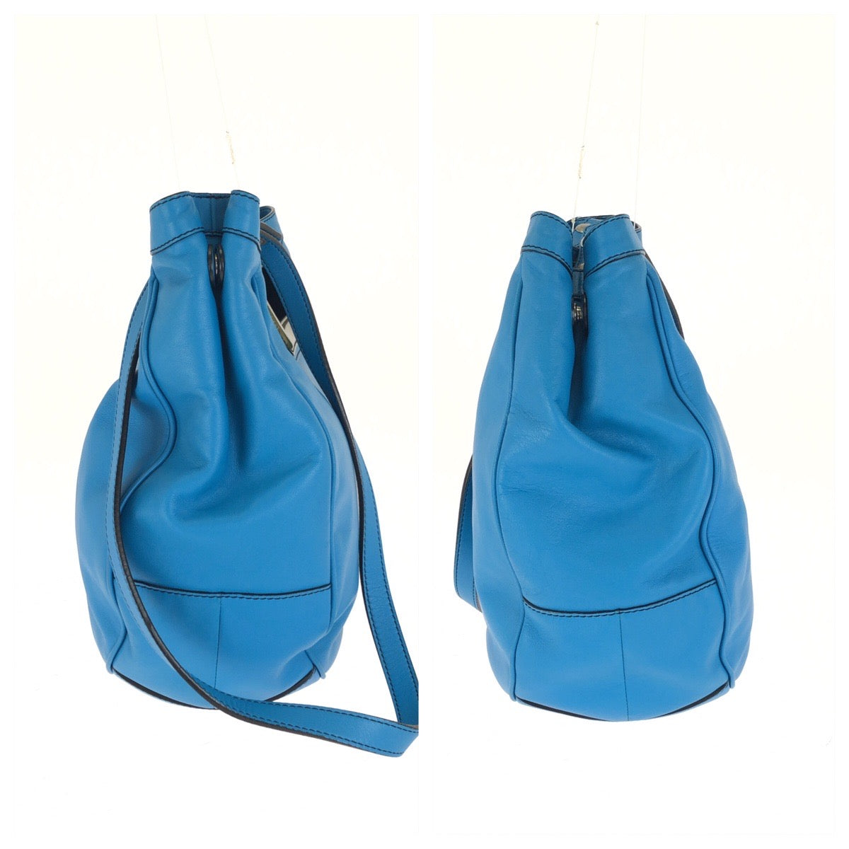 LOEWE ロエベ アナグラム ２way ブルー シルバー金具 レザー ショルダーバッグ ハンドバッグ レディース AB33