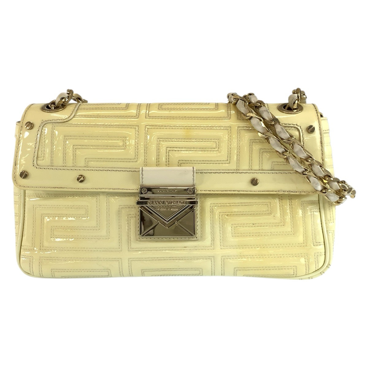 VERSACE ヴェルサーチ イエロー ゴールド金具 エナメル チェーンショルダーバッグ ポシェット レディース B23