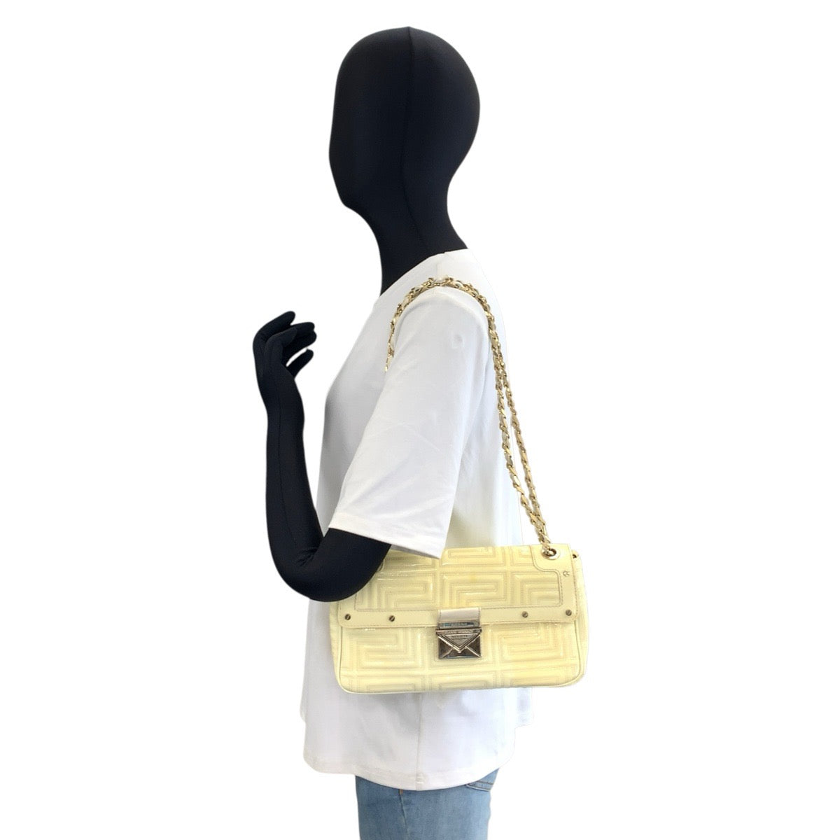 VERSACE ヴェルサーチ イエロー ゴールド金具 エナメル チェーンショルダーバッグ ポシェット レディース B23