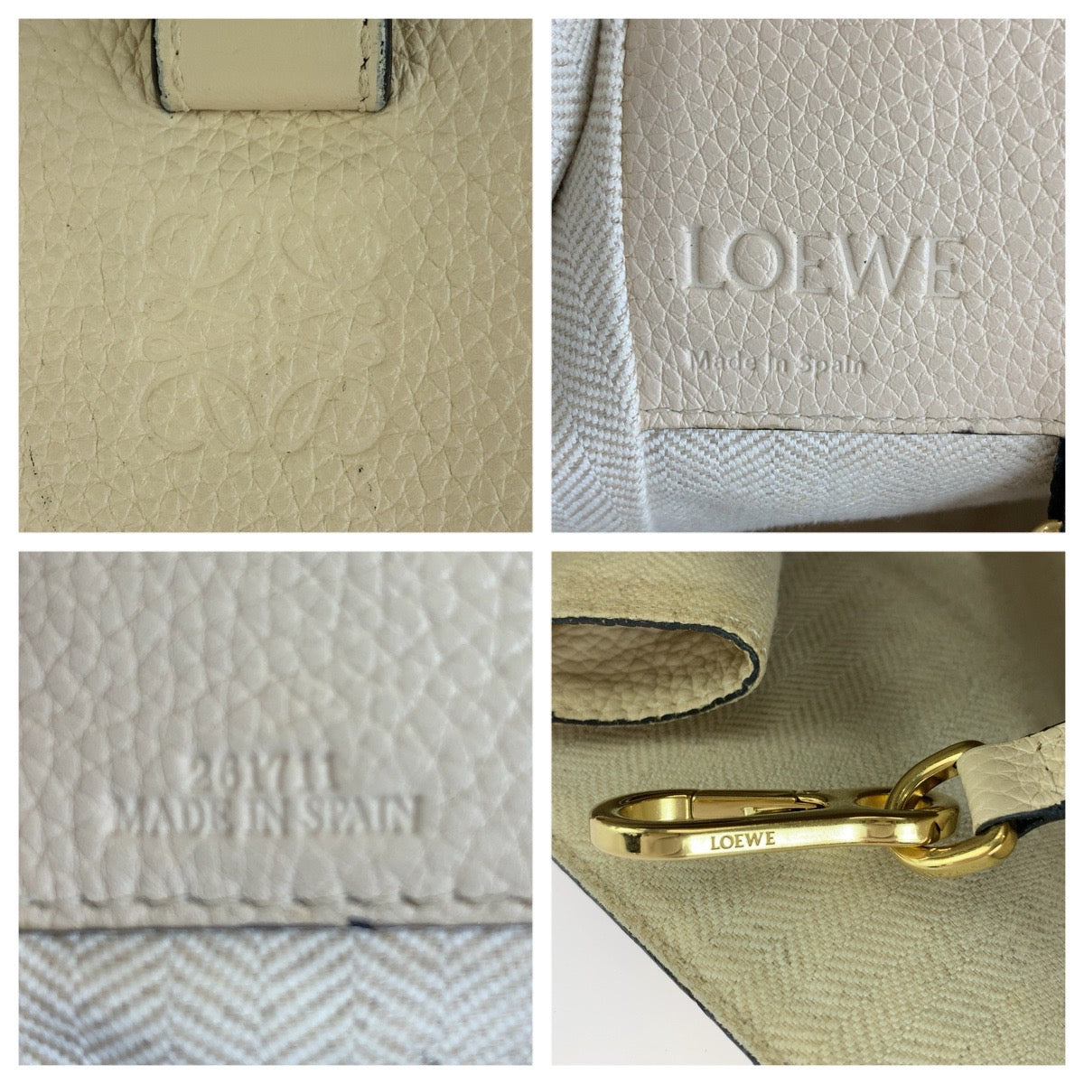 LOEWE ロエベ ハンモック ホワイト ベージュ ゴールド金具 レザー ハンドバッグ レディース AB83