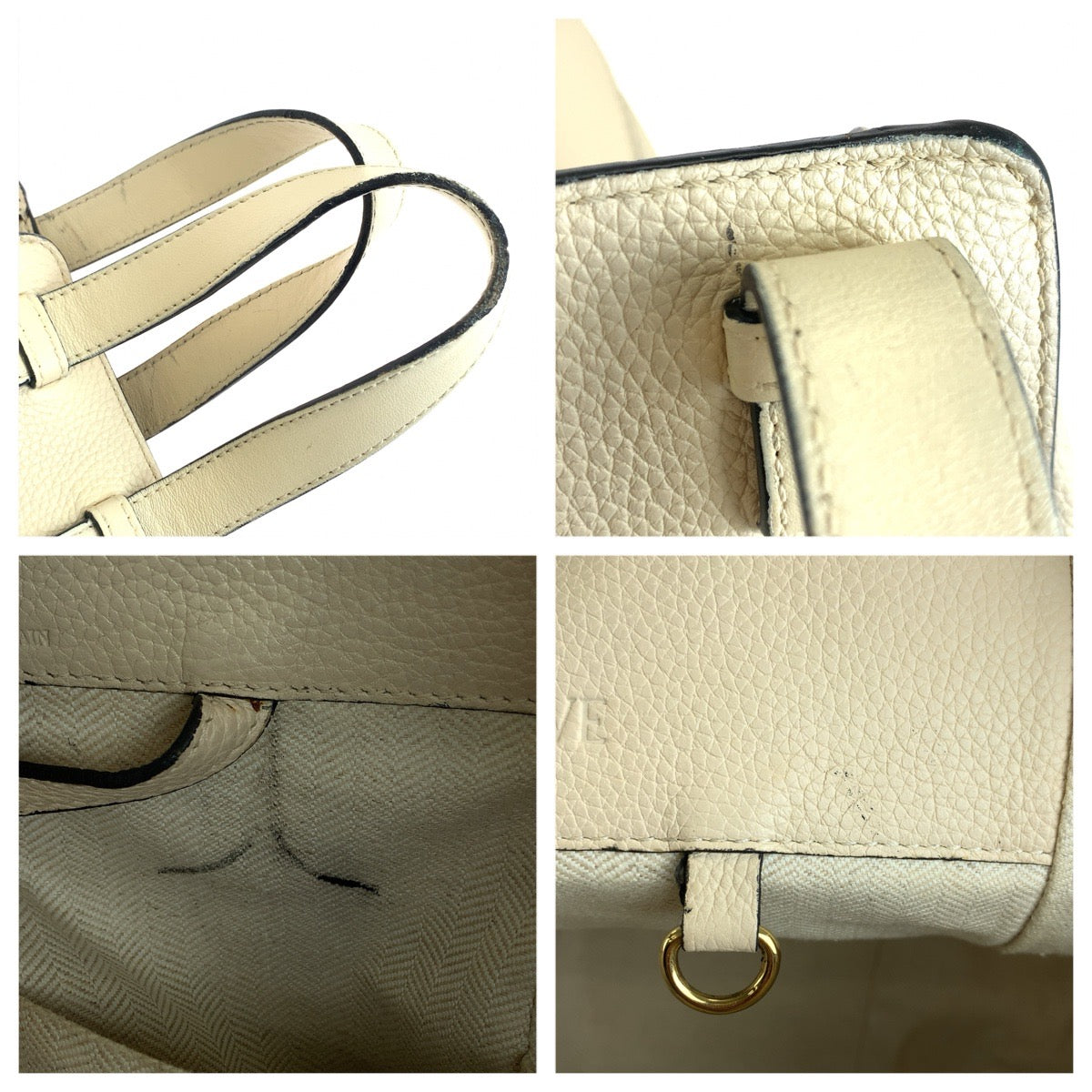 LOEWE ロエベ ハンモック ホワイト ベージュ ゴールド金具 レザー ハンドバッグ レディース AB83