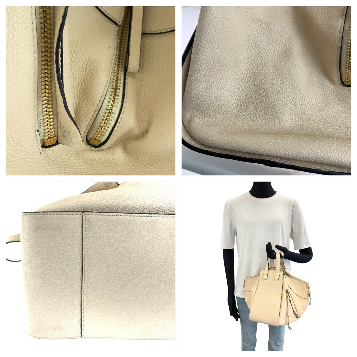LOEWE ロエベ ハンモック ホワイト ベージュ ゴールド金具 レザー ハンドバッグ レディース AB83