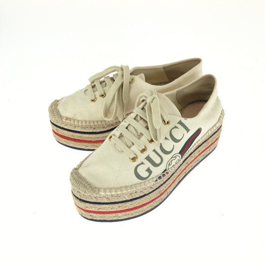 GUCCI グッチ シェリーライン プラットフォーム エスパドリーユ サイズ35 アイボリー マルチカラー キャンバス / ラバー / ジュート 525711 スニーカー レディース AB25