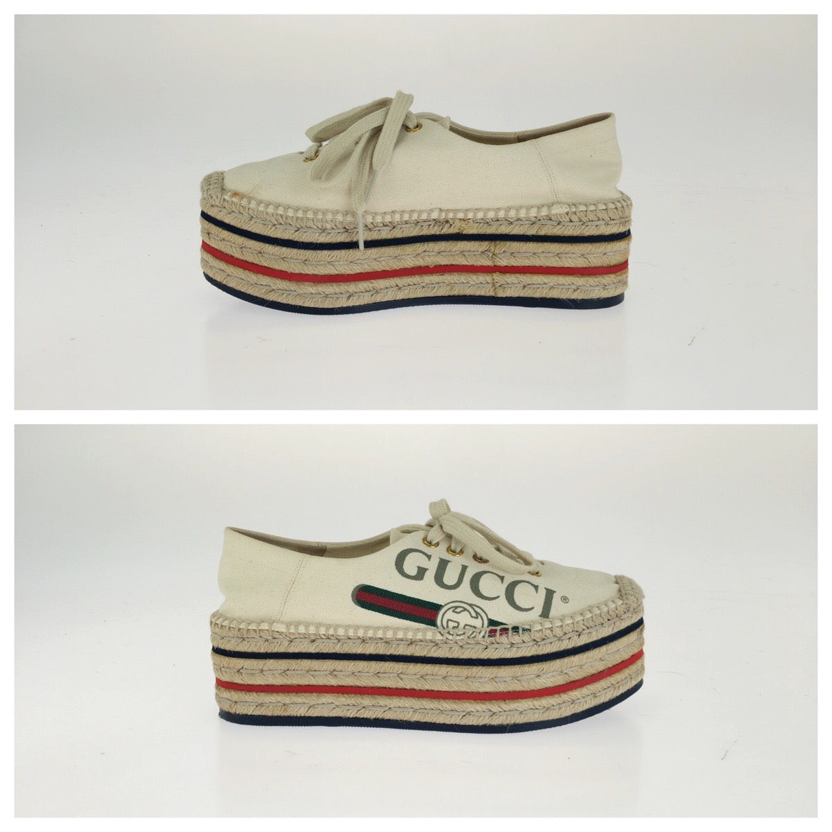 GUCCI グッチ シェリーライン プラットフォーム エスパドリーユ サイズ35 アイボリー マルチカラー キャンバス / ラバー / ジュート 525711 スニーカー レディース AB25
