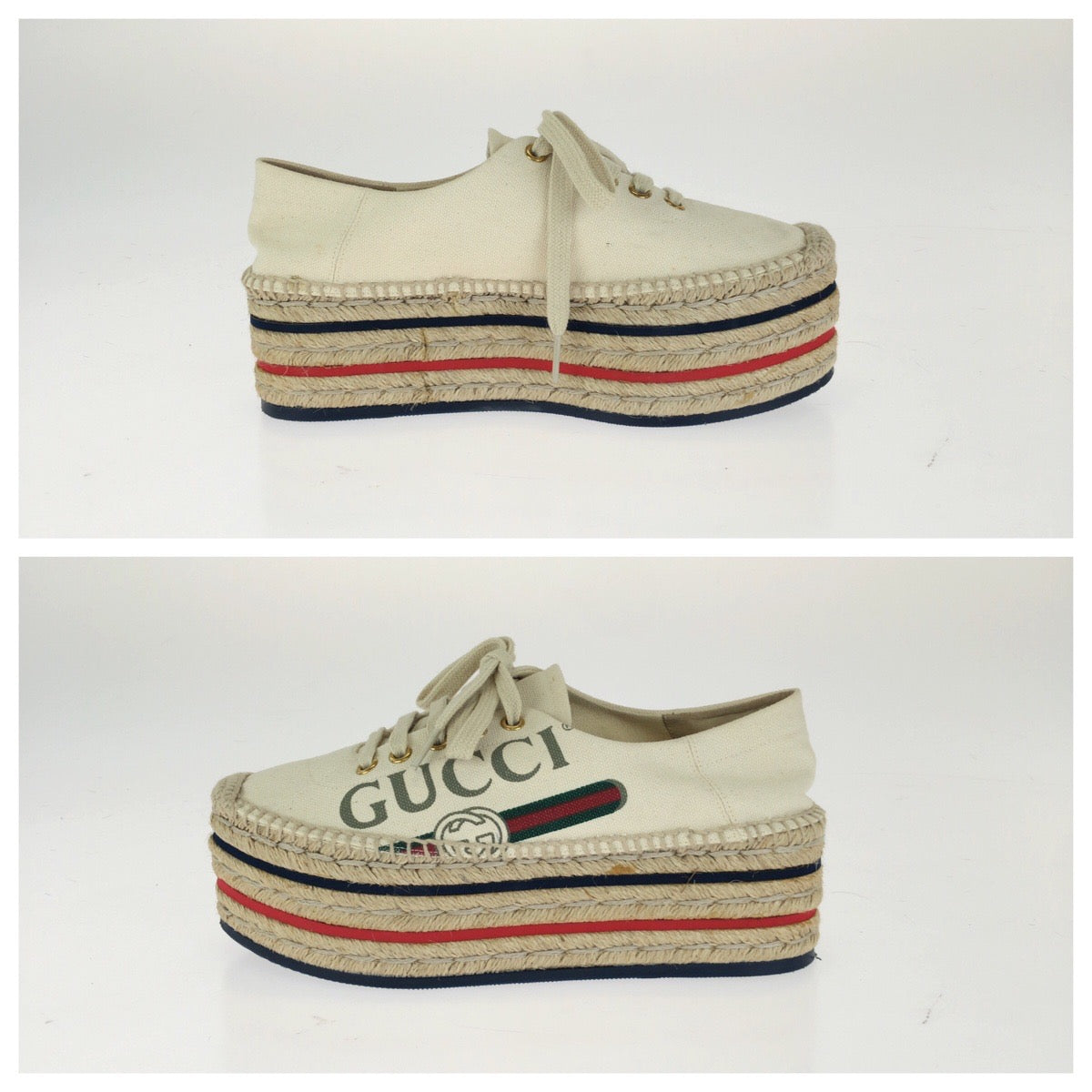 GUCCI グッチ シェリーライン プラットフォーム エスパドリーユ サイズ35 アイボリー マルチカラー キャンバス / ラバー / ジュート 525711 スニーカー レディース AB25