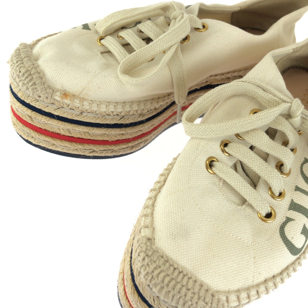 GUCCI グッチ シェリーライン プラットフォーム エスパドリーユ サイズ35 アイボリー マルチカラー キャンバス / ラバー / ジュート 525711 スニーカー レディース AB25