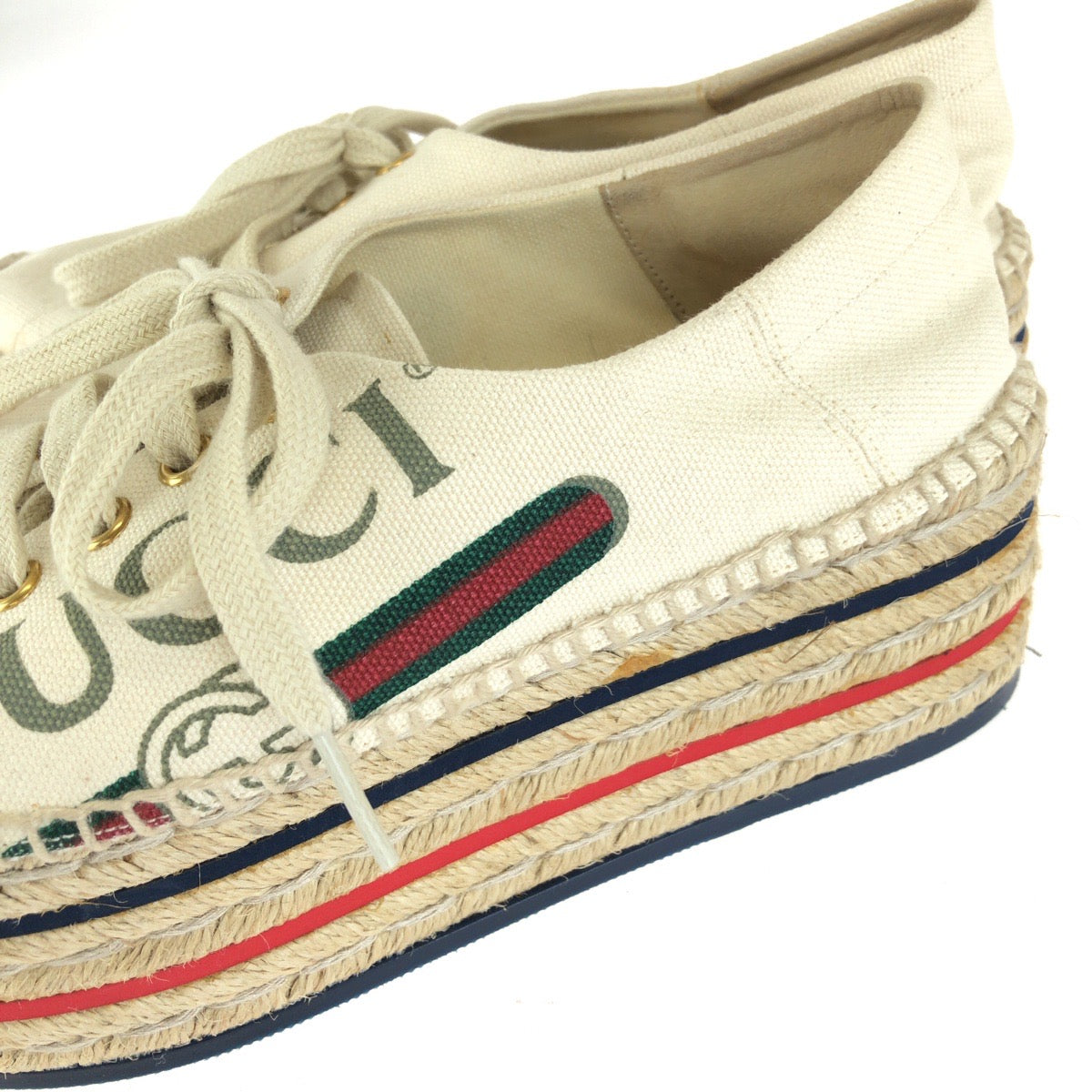 GUCCI グッチ シェリーライン プラットフォーム エスパドリーユ サイズ35 アイボリー マルチカラー キャンバス / ラバー / ジュート 525711 スニーカー レディース AB25
