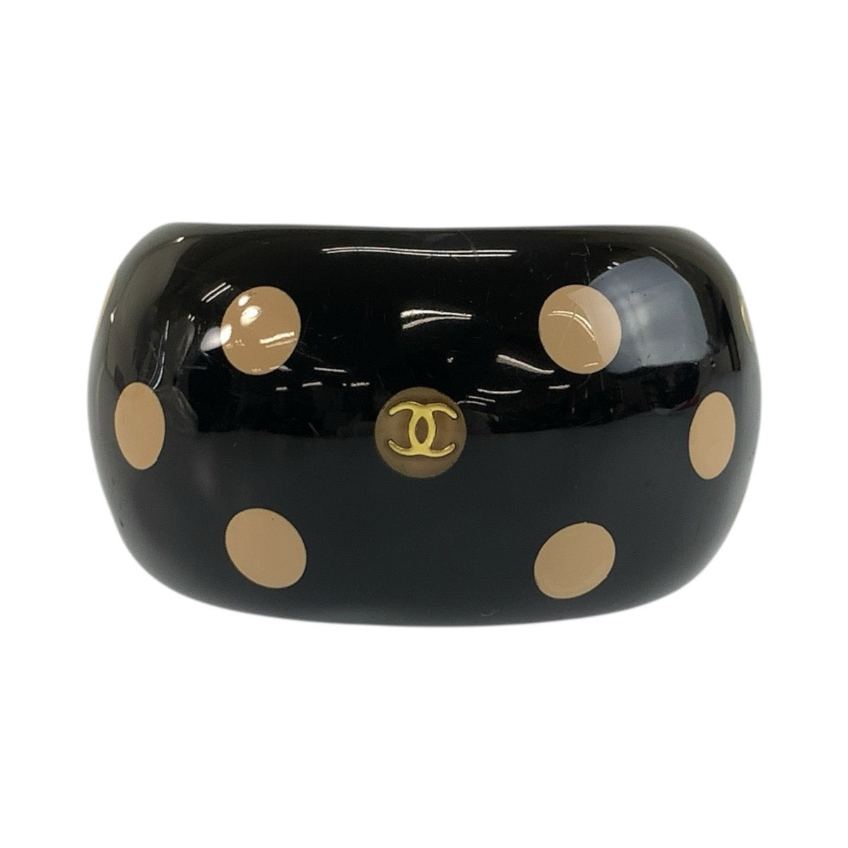 CHANEL シャネル ココマーク ドット ブラック 黒 ベージュ プラスチック バングル ブレスレット レディース AB25