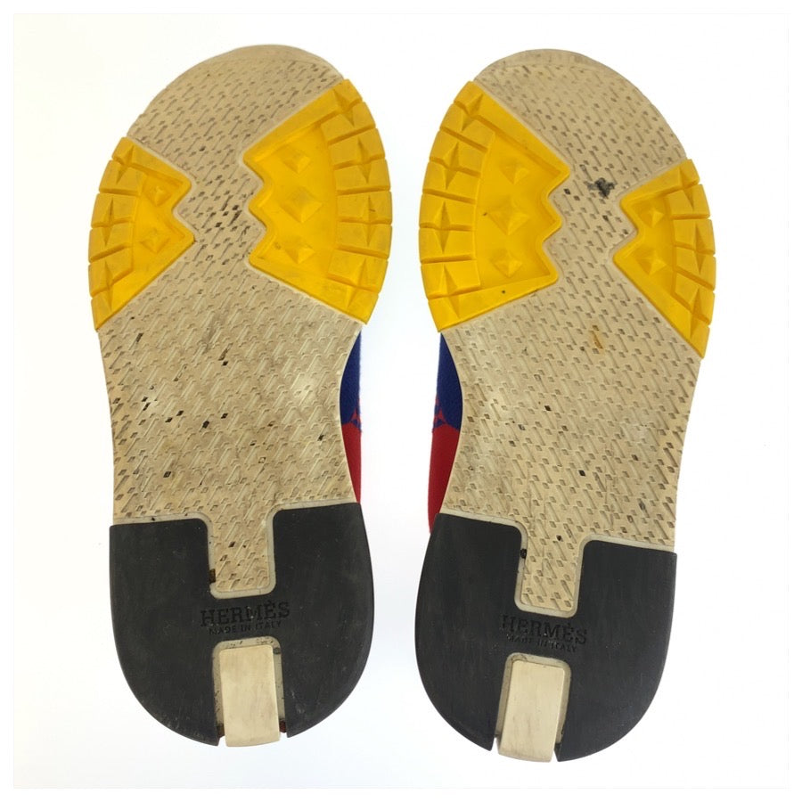 HERMES エルメス エクスプロイト 43 1/2 ブルー レッド ファブリック スニーカー ローカット メンズ AB37