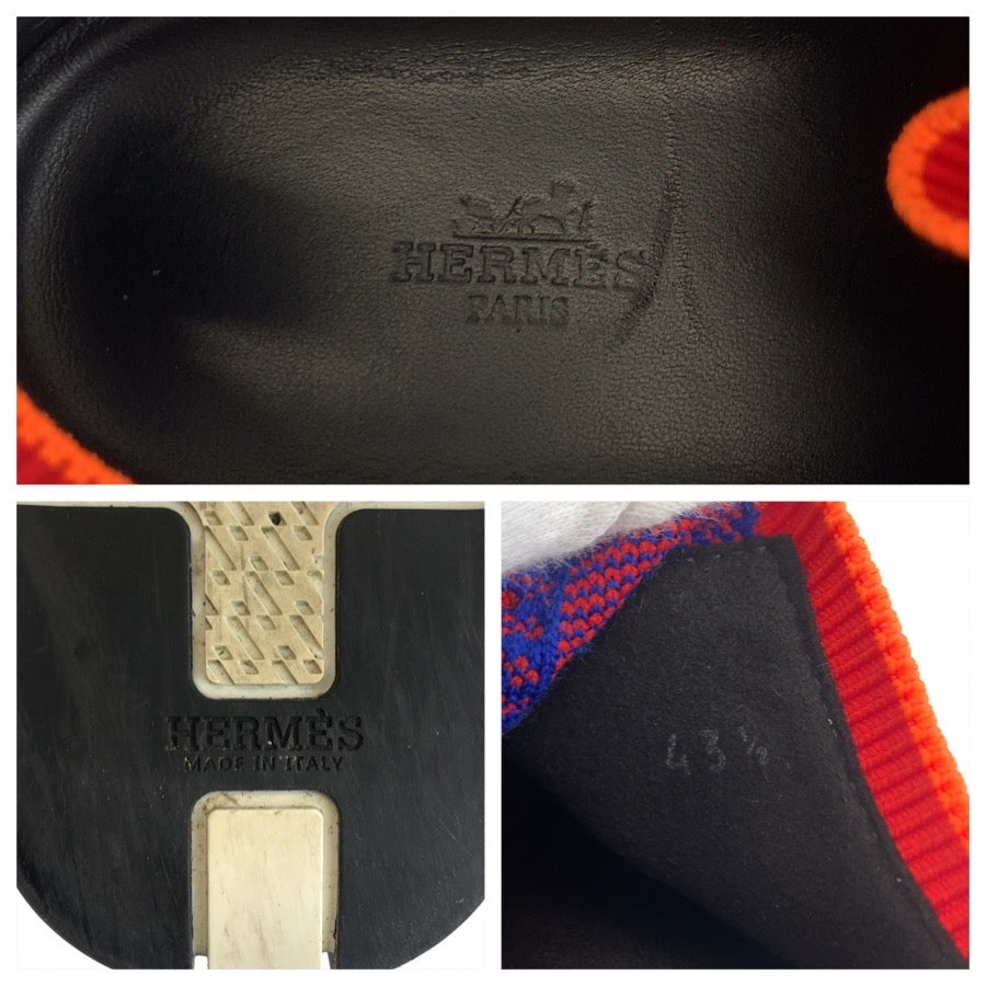 HERMES エルメス エクスプロイト 43 1/2 ブルー レッド ファブリック スニーカー ローカット メンズ AB37