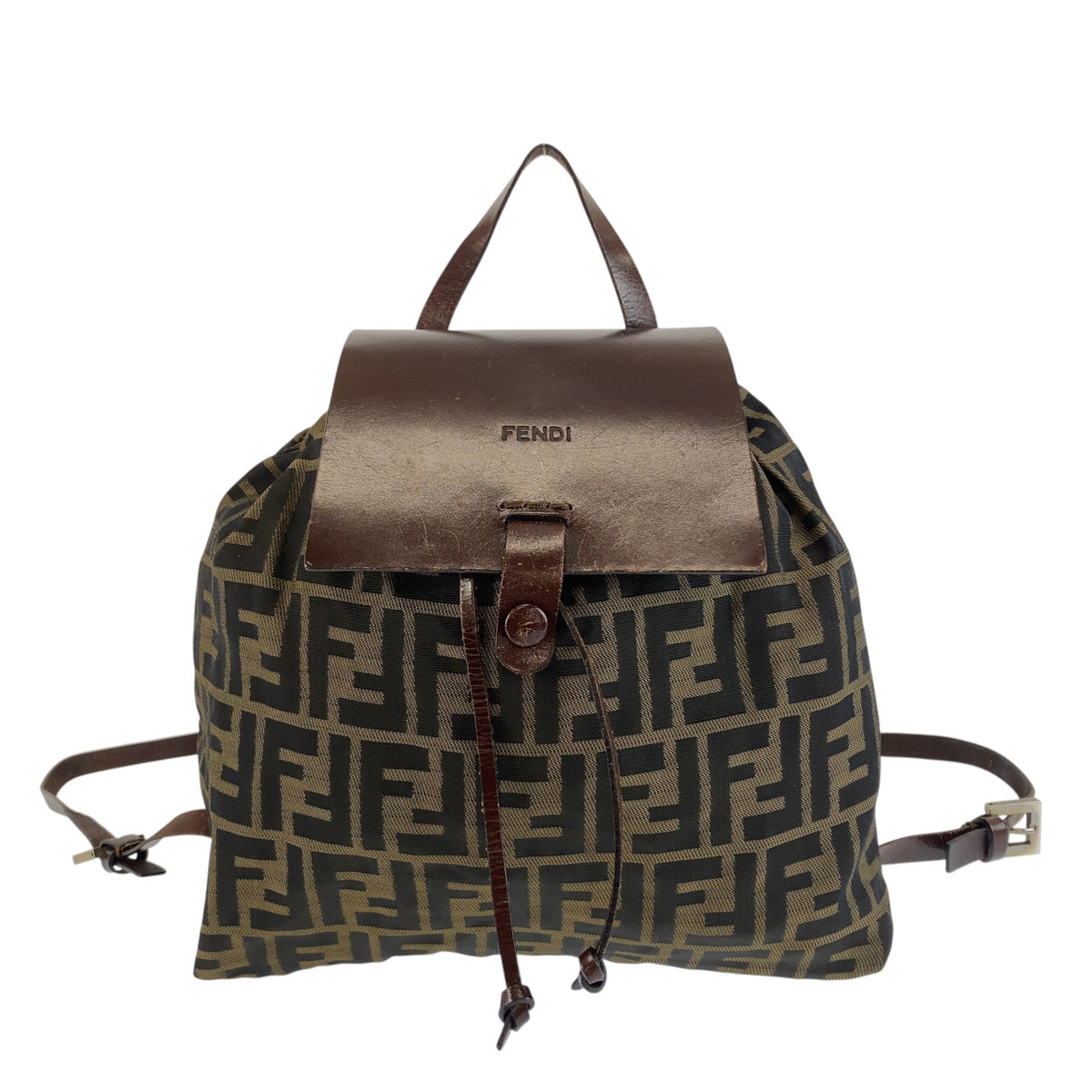 FENDI フェンディ ヴィンテージ ズッカ柄 ブラウン ブラック レザー / ナイロン バックパック リュックサック レディース B33