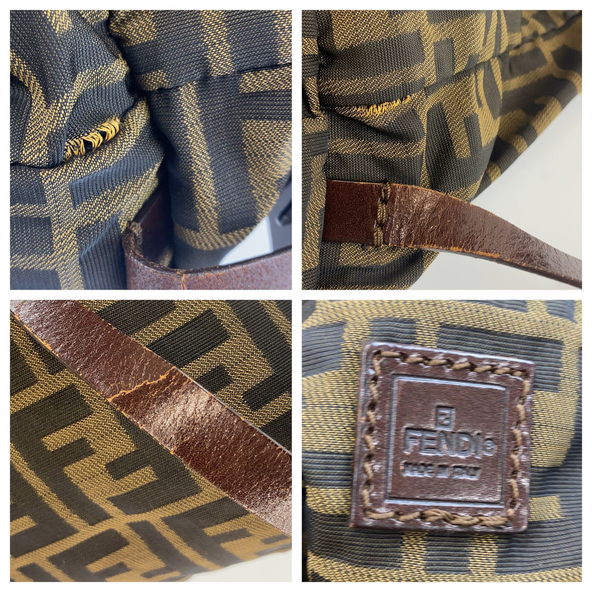 FENDI フェンディ ヴィンテージ ズッカ柄 ブラウン ブラック レザー / ナイロン バックパック リュックサック レディース B33