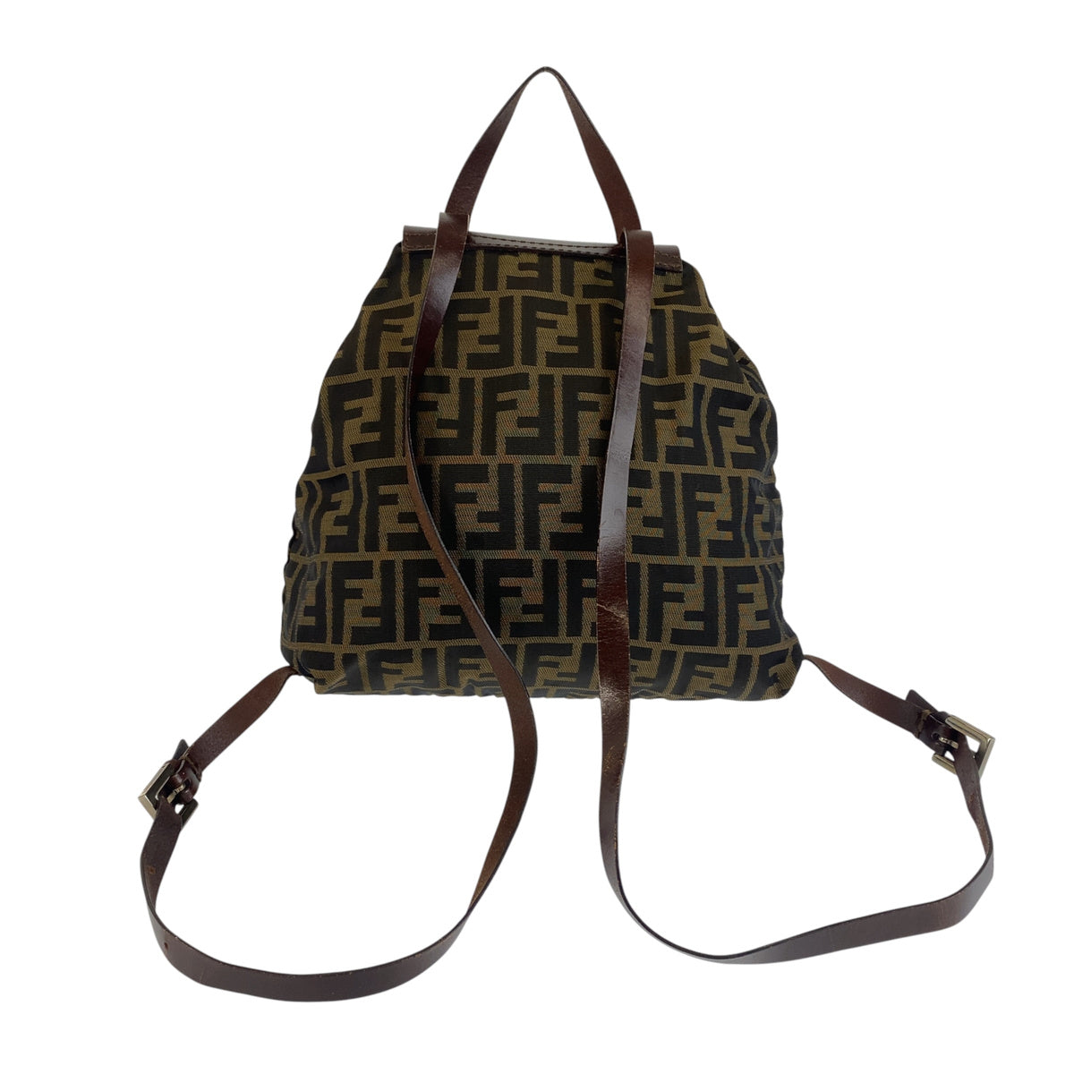 FENDI フェンディ ヴィンテージ ズッカ柄 ブラウン ブラック レザー / ナイロン バックパック リュックサック レディース B33